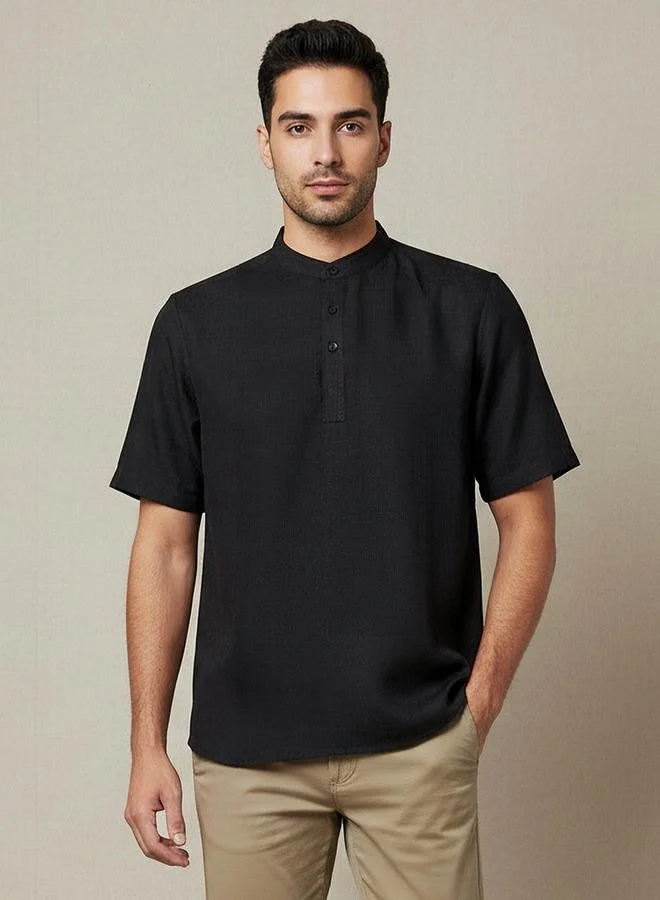Splash FAV Men Mandarin Neck Short Sleeves Linen Look Shirt